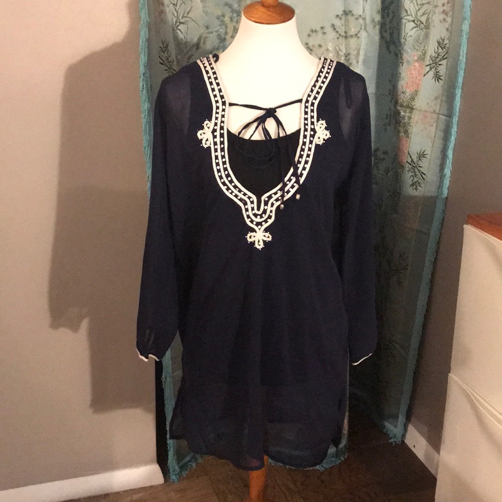 Navy and White Swimsuit Cover-up